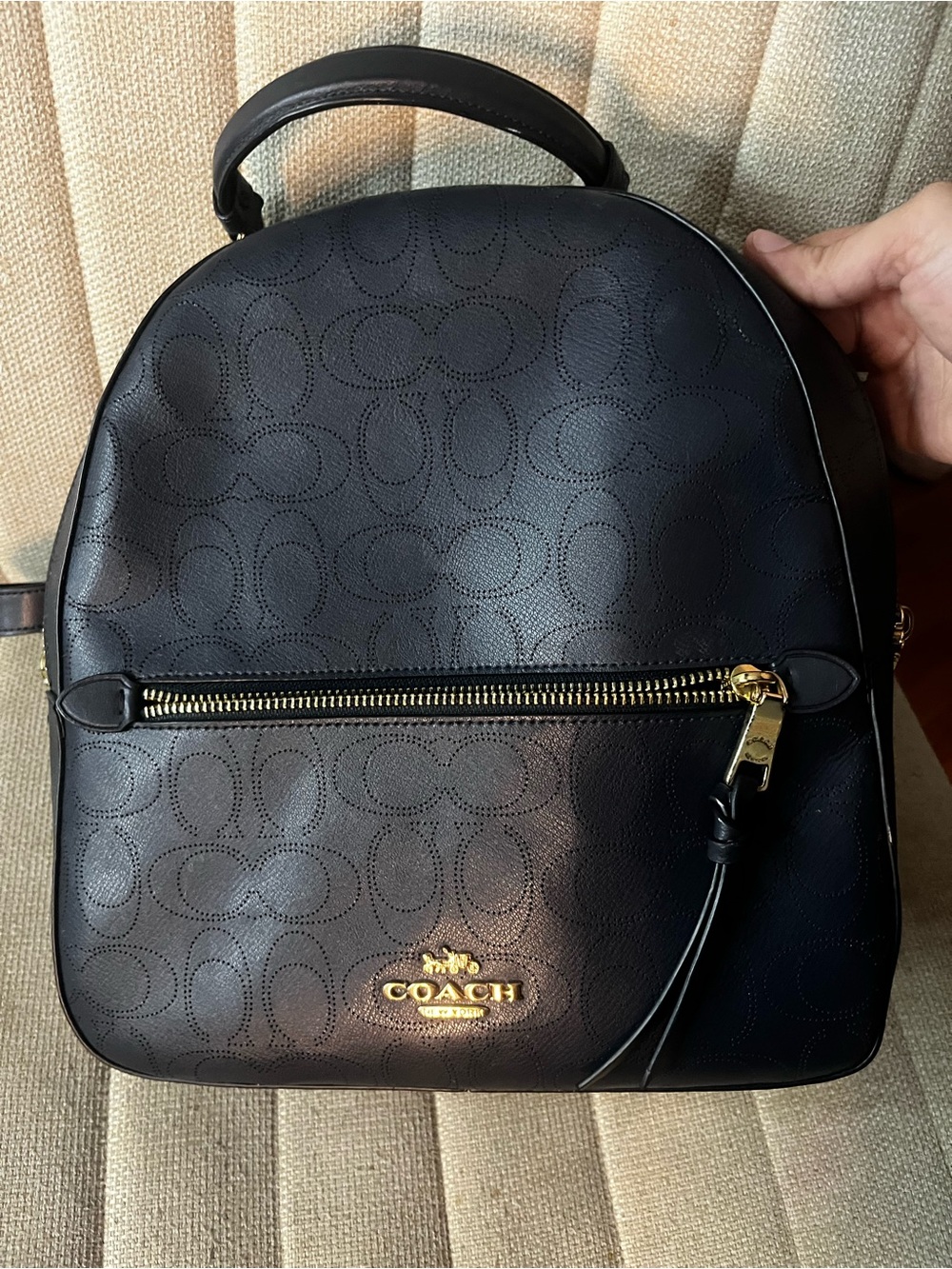 Coach Black Embossed Signature Leather Backpack with Gold Hardware